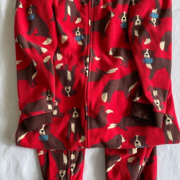Carter's Red Brown Dog Zip Front pajamas pjs winter Union Suit Size 8 - Picture 3 of 10